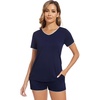 image:imageWiWi Womens Short Sleeve Pajama Sets Casual V Neck 2 Piece Sleepwear Soft Viscose from Bamboo Shorts Pj Set SXXLNavy