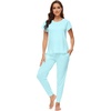 image:imageWiWi Womens Short Sleeve Pajama Sets Viscose from Bamboo Pajamas Soft Sleepwear Long Jogger Pants Loungewear SXXLAqua
