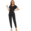 image:imageWiWi Womens Short Sleeve Pajama Sets Viscose from Bamboo Pajamas Soft Sleepwear Long Jogger Pants Loungewear SXXLBlack
