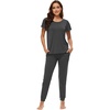 image:imageWiWi Womens Short Sleeve Pajama Sets Viscose from Bamboo Pajamas Soft Sleepwear Long Jogger Pants Loungewear SXXLCharcoal Heather