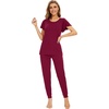 image:imageWiWi Womens Short Sleeve Pajama Sets Viscose from Bamboo Pajamas Soft Sleepwear Long Jogger Pants Loungewear SXXLWine