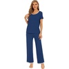 image:imageWiWi Womens Short Sleeve Pajama Sets Viscose from Bamboo Sleepwear Ladies Soft Loungewear Set Pjs with Pockets SXXLInk Blue
