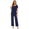 image:imageWiWi Womens Short Sleeve Pajama Sets Viscose from Bamboo Sleepwear Ladies Soft Loungewear Set Pjs with Pockets SXXLNavy