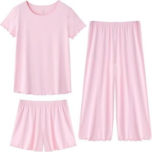 image:imageWiWi 3 PCS Pajamas for Women Set Short Sleeve Pajama Sets Capri and Shorts Pj Sets Super Soft Cooling Sleepwear SXXLPink