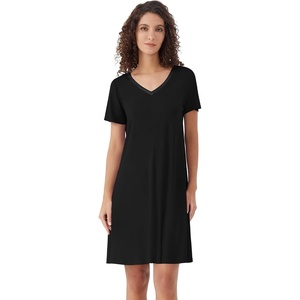 image:imageWiWi Bamboo Viscose Nightgowns for Women Super Soft Short Sleeve V Neck Sleep Dress Cooling Plus Size Lounge Sleepwear S4XBlack