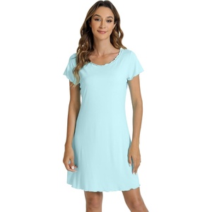 image:imageWiWi Bamboo Viscose Nightgowns for Women Super Soft Short Sleeve V Neck Sleep Dress Cooling Plus Size Lounge Sleepwear S4XDaqua