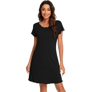 image:imageWiWi Bamboo Viscose Nightgowns for Women Super Soft Short Sleeve V Neck Sleep Dress Cooling Plus Size Lounge Sleepwear S4XDblack