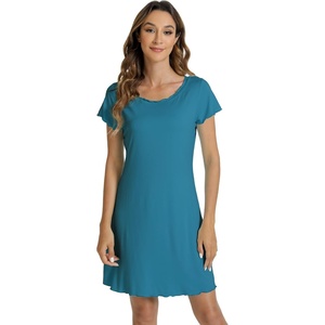 image:imageWiWi Bamboo Viscose Nightgowns for Women Super Soft Short Sleeve V Neck Sleep Dress Cooling Plus Size Lounge Sleepwear S4XDdark Teal