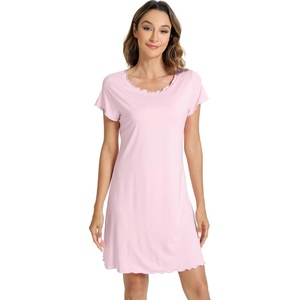 image:imageWiWi Bamboo Viscose Nightgowns for Women Super Soft Short Sleeve V Neck Sleep Dress Cooling Plus Size Lounge Sleepwear S4XDpink