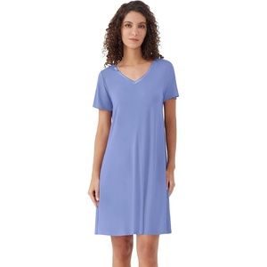 image:imageWiWi Bamboo Viscose Nightgowns for Women Super Soft Short Sleeve V Neck Sleep Dress Cooling Plus Size Lounge Sleepwear S4XFog Blue