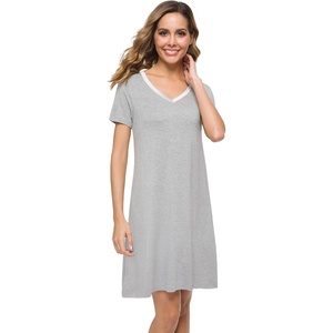 image:imageWiWi Bamboo Viscose Nightgowns for Women Super Soft Short Sleeve V Neck Sleep Dress Cooling Plus Size Lounge Sleepwear S4XHeather Grey