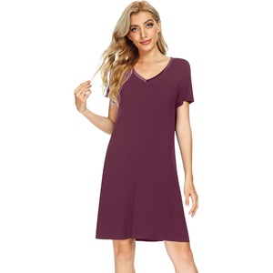 image:imageWiWi Bamboo Viscose Nightgowns for Women Super Soft Short Sleeve V Neck Sleep Dress Cooling Plus Size Lounge Sleepwear S4XMulberry