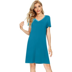 image:imageWiWi Bamboo Viscose Nightgowns for Women Super Soft Short Sleeve V Neck Sleep Dress Cooling Plus Size Lounge Sleepwear S4XTeal Blue