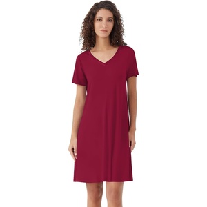 image:imageWiWi Bamboo Viscose Nightgowns for Women Super Soft Short Sleeve V Neck Sleep Dress Cooling Plus Size Lounge Sleepwear S4XWine