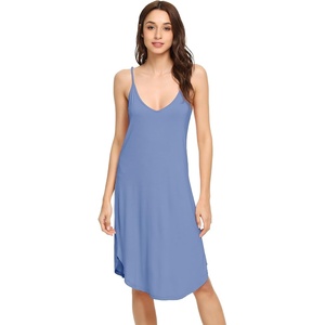 image:imageWiWi Bamboo Viscose Slip Dress for Women Cooling Dresses Super Soft Chemise Plus Size Nightgown Full Slips Babydoll S4XAfog Blue