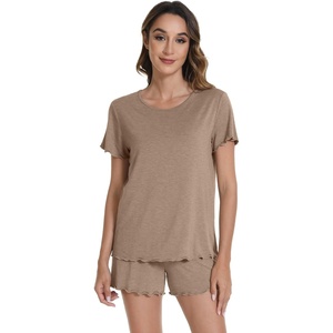 image:imageWiWi Bamboo Viscose Womens Pajama Sets Tshirt amp Sleep Shorts Loungewear Set Soft 2 Piece Pjs Summer Cooling Sleepwear SXXLAcamel