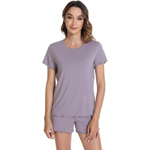 image:imageWiWi Bamboo Viscose Womens Pajama Sets Tshirt amp Sleep Shorts Loungewear Set Soft 2 Piece Pjs Summer Cooling Sleepwear SXXLAviolet