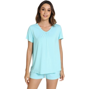 image:imageWiWi Bamboo Viscose Womens Pajama Sets Tshirt amp Sleep Shorts Loungewear Set Soft 2 Piece Pjs Summer Cooling Sleepwear SXXLBaqua