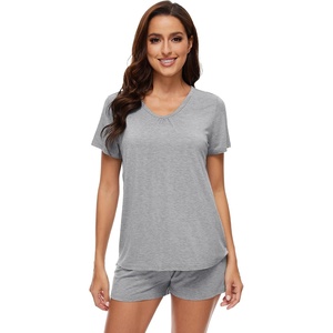 image:imageWiWi Bamboo Viscose Womens Pajama Sets Tshirt amp Sleep Shorts Loungewear Set Soft 2 Piece Pjs Summer Cooling Sleepwear SXXLBheather Grey