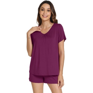 image:imageWiWi Bamboo Viscose Womens Pajama Sets Tshirt amp Sleep Shorts Loungewear Set Soft 2 Piece Pjs Summer Cooling Sleepwear SXXLBmulberry