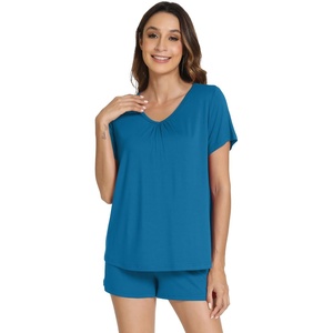 image:imageWiWi Bamboo Viscose Womens Pajama Sets Tshirt amp Sleep Shorts Loungewear Set Soft 2 Piece Pjs Summer Cooling Sleepwear SXXLBteal Blue