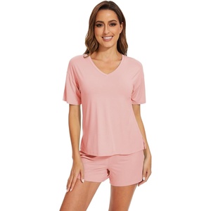 image:imageWiWi Bamboo Viscose Womens Pajama Sets Tshirt amp Sleep Shorts Loungewear Set Soft 2 Piece Pjs Summer Cooling Sleepwear SXXLCpeach Pink