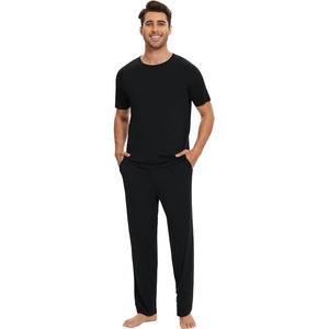 image:imageWiWi Cooling Mens Pajamas Set Super Soft Viscose Bamboo Sleepwear Sleep Sets Short Sleeve Loungewear with Pockets SXXLAblack