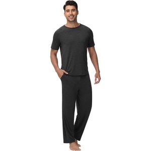 image:imageWiWi Cooling Mens Pajamas Set Super Soft Viscose Bamboo Sleepwear Sleep Sets Short Sleeve Loungewear with Pockets SXXLAcharcoal Heather