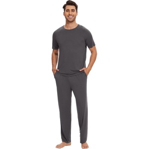 image:imageWiWi Cooling Mens Pajamas Set Super Soft Viscose Bamboo Sleepwear Sleep Sets Short Sleeve Loungewear with Pockets SXXLAdark Grey