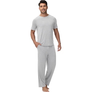 image:imageWiWi Cooling Mens Pajamas Set Super Soft Viscose Bamboo Sleepwear Sleep Sets Short Sleeve Loungewear with Pockets SXXLAlight Heather Grey