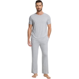 image:imageWiWi Cooling Mens Pajamas Set Super Soft Viscose Bamboo Sleepwear Sleep Sets Short Sleeve Loungewear with Pockets SXXLBash Grey