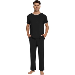 image:imageWiWi Cooling Mens Pajamas Set Super Soft Viscose Bamboo Sleepwear Sleep Sets Short Sleeve Loungewear with Pockets SXXLBblack