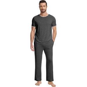 image:imageWiWi Cooling Mens Pajamas Set Super Soft Viscose Bamboo Sleepwear Sleep Sets Short Sleeve Loungewear with Pockets SXXLBcharcoal Heather