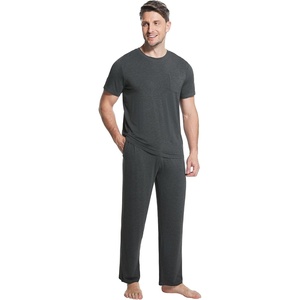 image:imageWiWi Cooling Mens Pajamas Set Super Soft Viscose Bamboo Sleepwear Sleep Sets Short Sleeve Loungewear with Pockets SXXLCcharcoal Heather