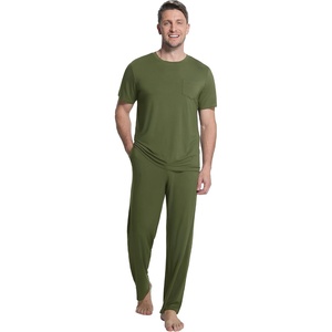 image:imageWiWi Cooling Mens Pajamas Set Super Soft Viscose Bamboo Sleepwear Sleep Sets Short Sleeve Loungewear with Pockets SXXLCdark Fence Green