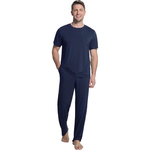 image:imageWiWi Cooling Mens Pajamas Set Super Soft Viscose Bamboo Sleepwear Sleep Sets Short Sleeve Loungewear with Pockets SXXLCnavy