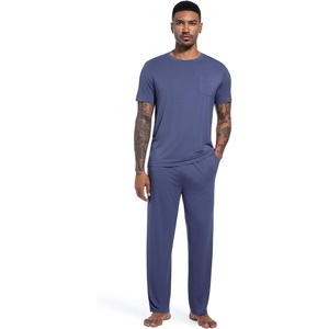 image:imageWiWi Cooling Mens Pajamas Set Super Soft Viscose Bamboo Sleepwear Sleep Sets Short Sleeve Loungewear with Pockets SXXLCvintage Indigo