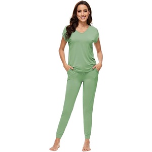 image:imageWiWi Lightweight Pajamas Sets for Women Short Sleeve Top with Long Jogger Pants Sleepwear Set Lounge Pjs SXXLPea Green