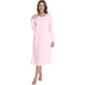 image:imageWiWi Long Sleeve Bamboo Viscose Nightgowns for Women Soft Cooling Sleep Night Dress Shirts for Women Sleepwear SXXLApink