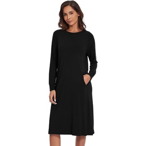 image:imageWiWi Long Sleeve Bamboo Viscose Nightgowns for Women Soft Cooling Sleep Night Dress Shirts for Women Sleepwear SXXLBblack