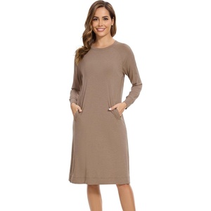 image:imageWiWi Long Sleeve Bamboo Viscose Nightgowns for Women Soft Cooling Sleep Night Dress Shirts for Women Sleepwear SXXLBcamel