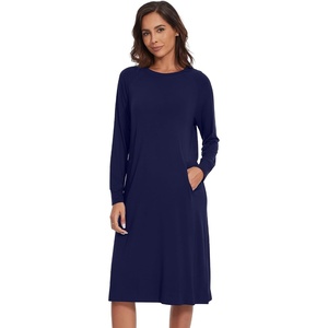 image:imageWiWi Long Sleeve Bamboo Viscose Nightgowns for Women Soft Cooling Sleep Night Dress Shirts for Women Sleepwear SXXLBnavy