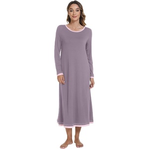 image:imageWiWi Long Sleeve Bamboo Viscose Nightgowns for Women Soft Cooling Sleep Night Dress Shirts for Women Sleepwear SXXLCviolet