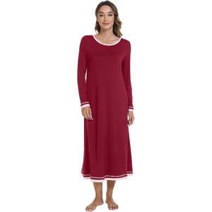 image:imageWiWi Long Sleeve Bamboo Viscose Nightgowns for Women Soft Cooling Sleep Night Dress Shirts for Women Sleepwear SXXLCwine