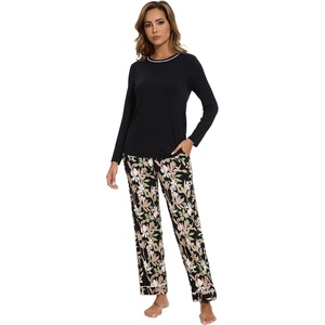 image:imageWiWi Long Sleeve Womens Pajamas Set with Pocket Viscose from Bamboo Lounge Sets Soft Printed Pajama Sleepwear SXXLBlackblack Floral