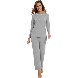 image:imageWiWi Long Sleeve Womens Pajamas Set with Pocket Viscose from Bamboo Lounge Sets Soft Printed Pajama Sleepwear SXXLHeather Grey