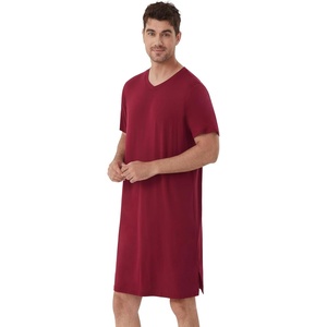 image:imageWiWi Mens Nightshirt ShortSleeve Pajamas Nightgown Viscose from Bamboo Soft Loose VNeck Nightwear Sleepshirt Gowns SXXLWine