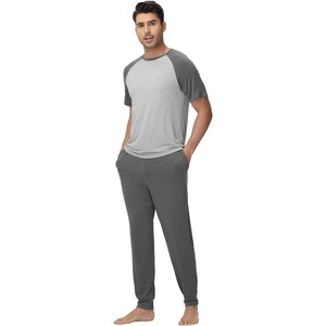 image:imageWiWi Mens Pajama Set Short Sleeve Tee Jogger Pants with Pockets Sleepwear Raglan Nightwear Soft Pjs Sets SXXLDark Heather Greylight Heather Grey