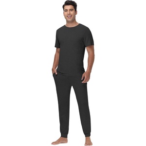 image:imageWiWi Mens Pajama Sets Viscose from Bamboo Sleepwear Short Sleeve Top and Pants Pjs Sets with Pockets Drawstring SXXLAcharcoal Heather