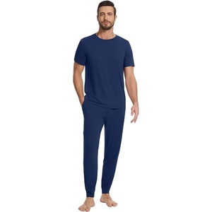 image:imageWiWi Mens Pajama Sets Viscose from Bamboo Sleepwear Short Sleeve Top and Pants Pjs Sets with Pockets Drawstring SXXLAdark Blue